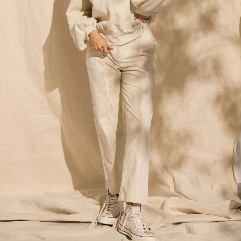 Papermoon Danielle split-panel pants in ivory cotton twill and corduroy Size S